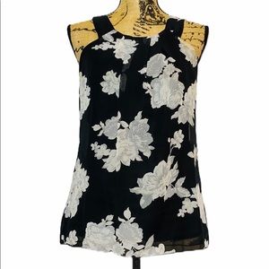 Black White Sheer Layered Sleeves Blouse S